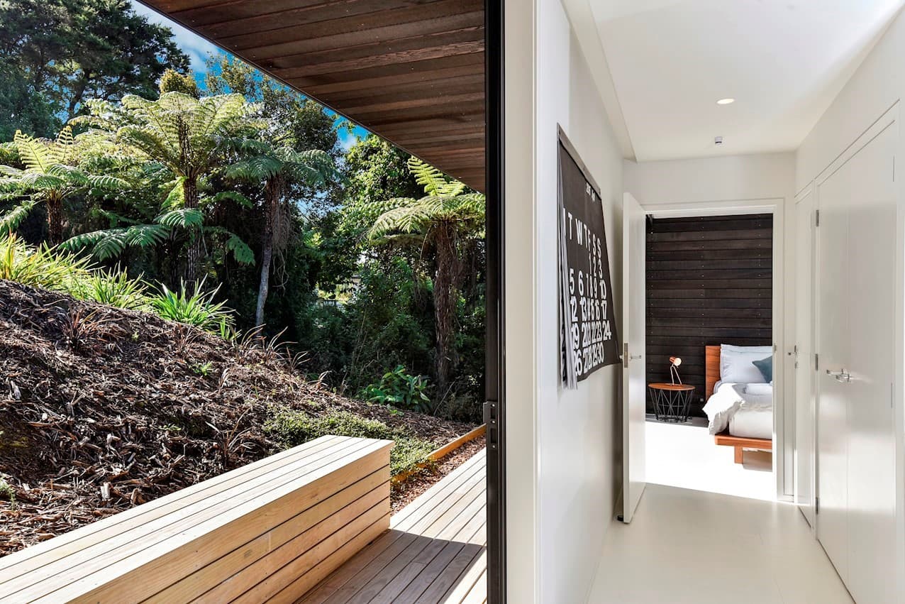 Hallway to the bedroom, deck alongside
