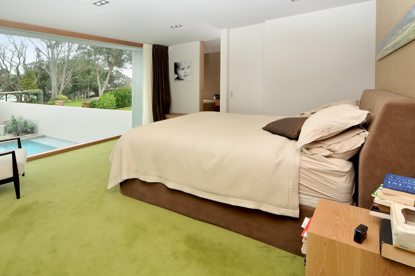 Bedroom with pool view