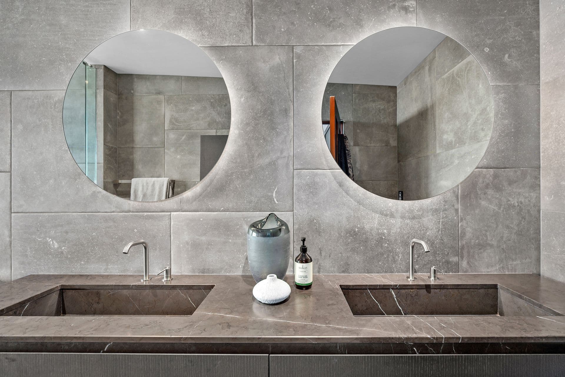 Double vanity in one of the rebuilt Rawhitiroa bathrooms