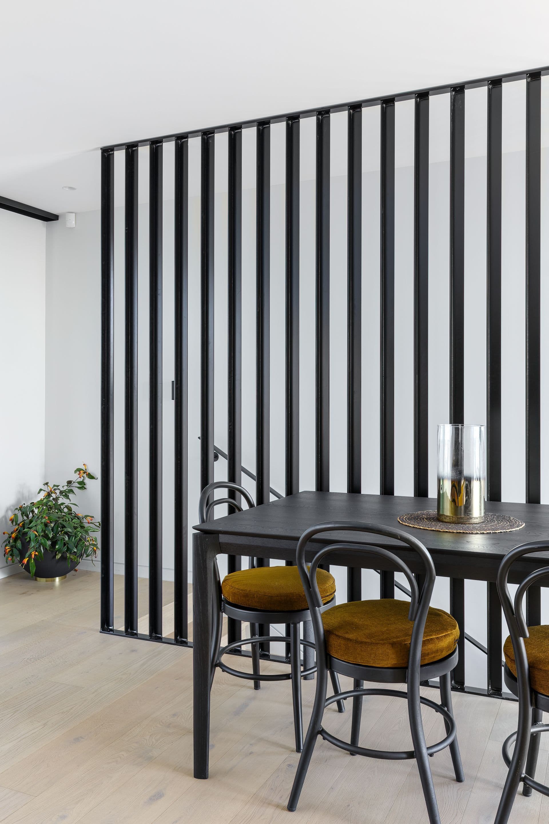 Dining behind the slatted screen